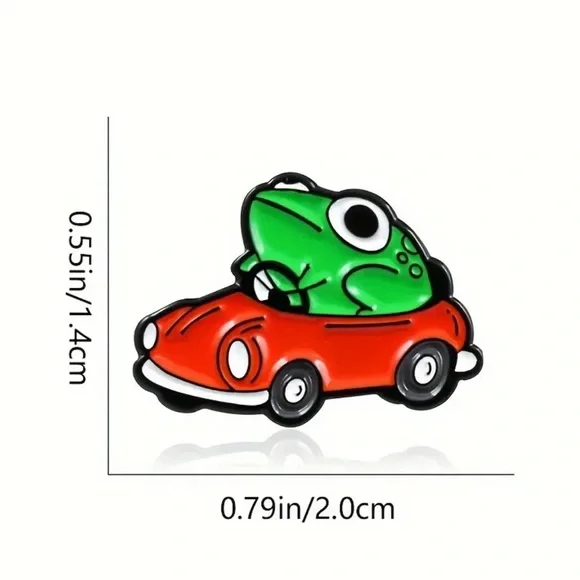 1/2 Inch Frog Driving a Red Car Enamel Pin - Picture 4 of 4